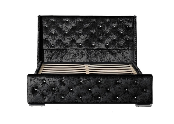 Cama de plataforma machacada tapizada de la tela de la cama matrimonial del terciopelo con el alto cabecero EN1725 del LED