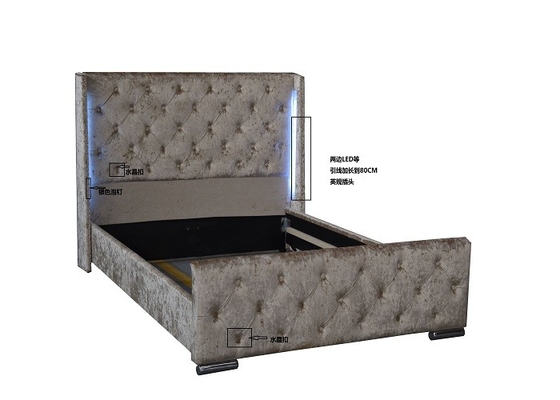 Cama de plataforma machacada tapizada de la tela de la cama matrimonial del terciopelo con el alto cabecero EN1725 del LED