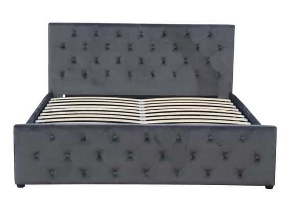Pequeña luz Grey Velvet Upholstered Bed de gas de la elevación del almacenamiento de la cama de la madera contrachapada doble de la tela