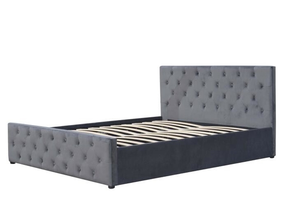 Pequeña luz Grey Velvet Upholstered Bed de gas de la elevación del almacenamiento de la cama de la madera contrachapada doble de la tela