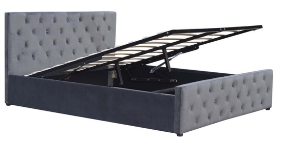 Pequeña luz Grey Velvet Upholstered Bed de gas de la elevación del almacenamiento de la cama de la madera contrachapada doble de la tela