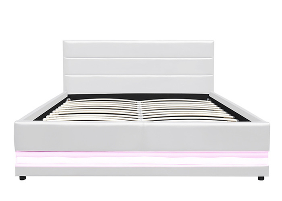 De cuero blanco el almacenamiento de la elevación de gas cama la tela moderna tapizada con la luz del LED