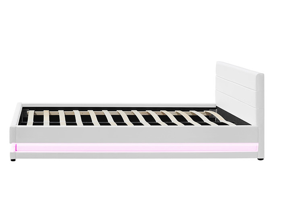 De cuero blanco el almacenamiento de la elevación de gas cama la tela moderna tapizada con la luz del LED