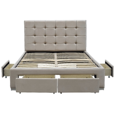 ODM doble machacado poner crema del OEM del tamaño del marco de la cama del terciopelo de 4 cajones