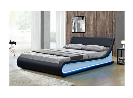 Imitación de cuero del marco de la cama de rey Size Modern Storage con la luz llevada