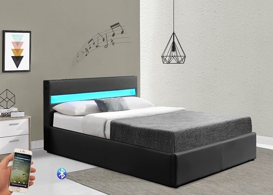 Luz tapizada moderna machacada de Grey With LED de la cama del almacenamiento de la elevación de gas del terciopelo
