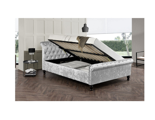 Marco de Grey Velvet King Size Bed de la tela con Crystal Buttons