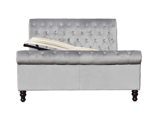 Marco de Grey Velvet King Size Bed de la tela con Crystal Buttons