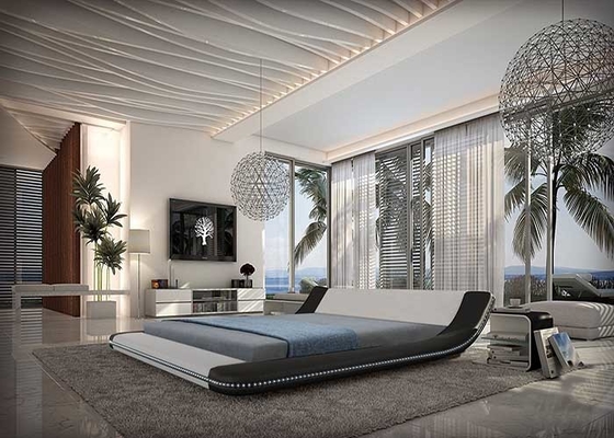Rey grande real Size de la cama del marco del dormitorio de cuero suave moderno de Tatami