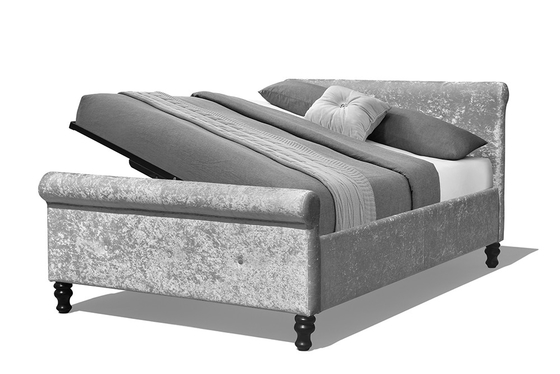 Elevación de gas copetuda tapizada de la cama del almacenamiento del trineo francés tamaño de la cama del 150cm de los x 200cm