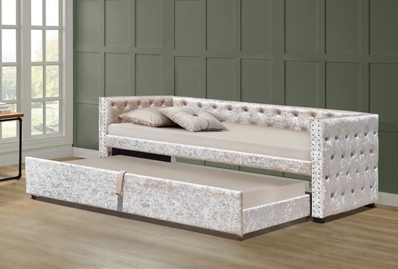 parte inferior de Grey Velvet Daybed With Trundle Tufed del agolpamiento de los 3ft