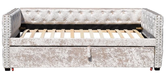 parte inferior de Grey Velvet Daybed With Trundle Tufed del agolpamiento de los 3ft