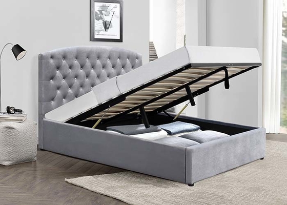 Rey doble Size Unadjustable Fabric de gas de la elevación de la cama de rejilla del almacenamiento tapizó la cama de trineo