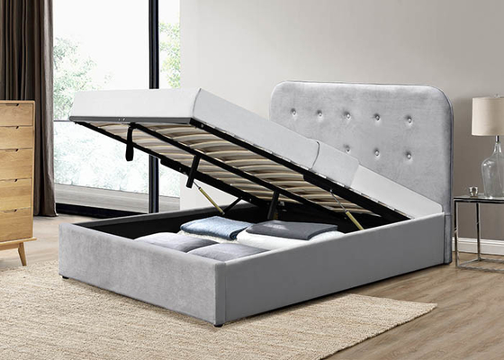 ODM del terciopelo del cabecero del botón y madera de la cama del marco de rey Size OEM