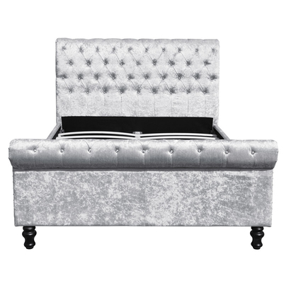 Cama machacada marco tapizada negra de plata Diamond Buttons King Size de la tela del terciopelo de la cama