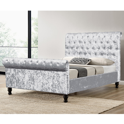 Cama machacada marco tapizada negra de plata Diamond Buttons King Size de la tela del terciopelo de la cama