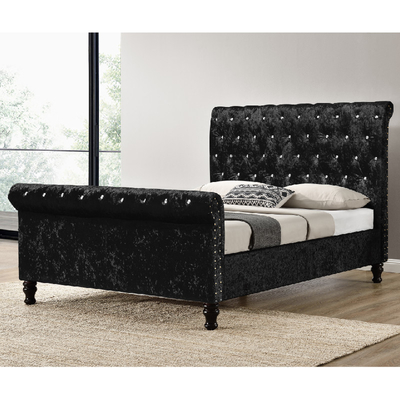 Cama machacada marco tapizada negra de plata Diamond Buttons King Size de la tela del terciopelo de la cama
