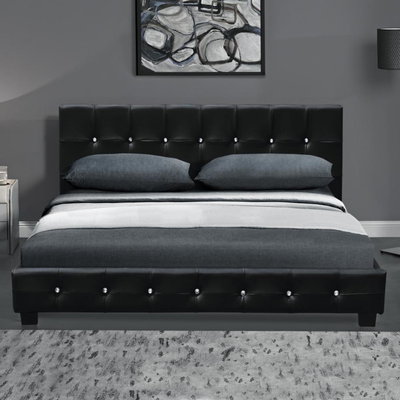 Cama de cuero tapizada botón de Cristal