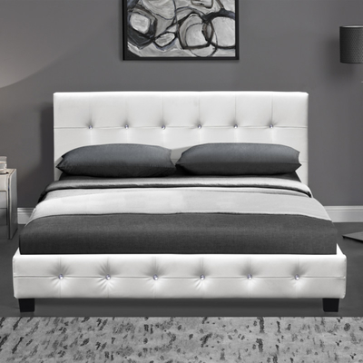 Cama de cuero tapizada botón de Cristal