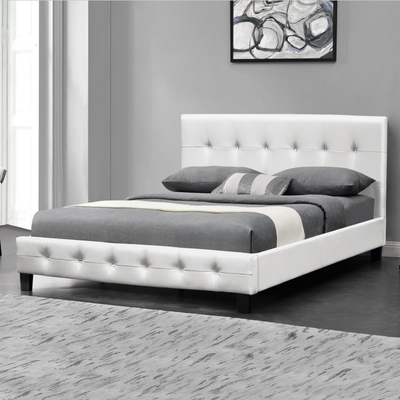 Cama de cuero tapizada botón de Cristal