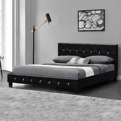 Cama de cuero tapizada botón de Cristal