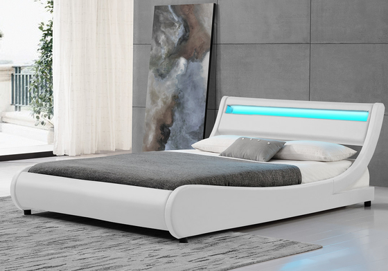 Rey Size LED de la curva tapizó PU el 140x200CM del blanco del marco de la cama