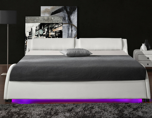 Cuero tapizado tamaño doble de la PU de la plataforma del marco de la cama de la luz de 2 LED