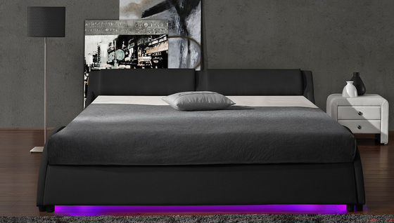 Cuero tapizado tamaño doble de la PU de la plataforma del marco de la cama de la luz de 2 LED