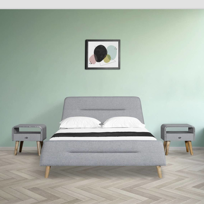 Cama de lino de la tela del cabecero trapezoidal