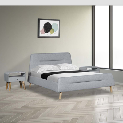 Cama de lino de la tela del cabecero trapezoidal