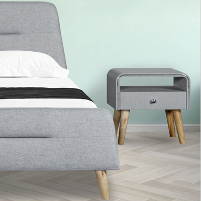 Cama de lino de la tela del cabecero trapezoidal
