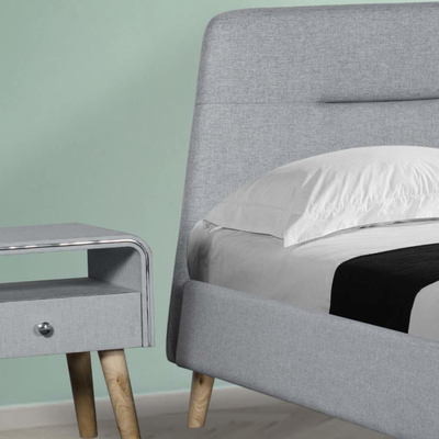 Cama de lino de la tela del cabecero trapezoidal