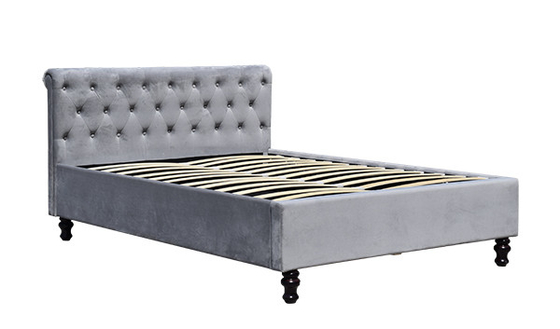 Rey doble Size del marco de la cama de Lambeth Grey Velvet Sleigh Storage Ottoman