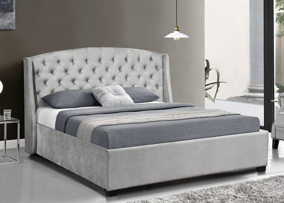 La cama tapizada de la madera contrachapada del Wingback enmarca al rey oscuro de Grey Velvet Wing Headboard Queen