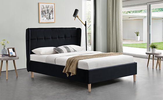 Piernas plásticas de la cama del terciopelo del ROBLE negro lleno del marco