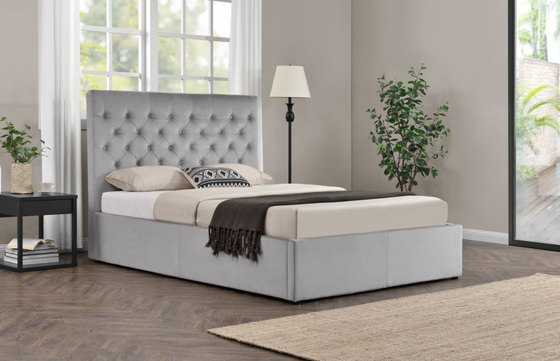 Color opcional Tejido de terciopelo triturado Elevador de gas Almacenamiento de tamaño completo Cama cómoda para dormir CE