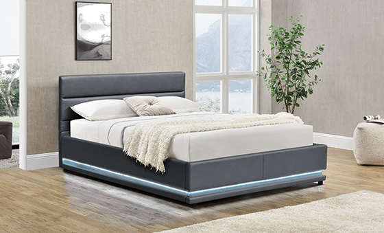 Grey Leather Storage Bed With LED en el cabecero