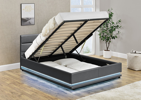 Grey Leather Storage Bed With LED en el cabecero