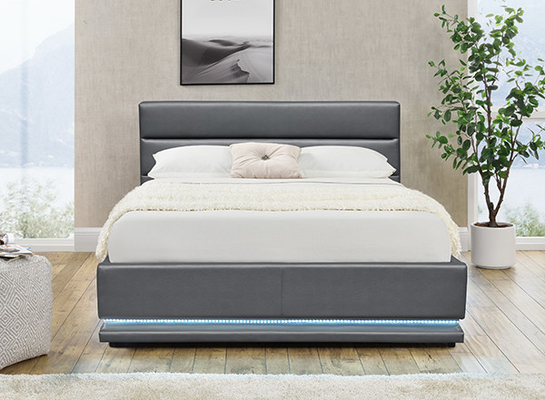 Grey Leather Storage Bed With LED en el cabecero
