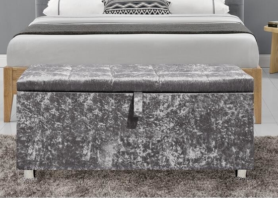 Caja de almacenamiento plegable de Diamond Silver Crushed Velvet Ottoman Ottoman del agolpamiento