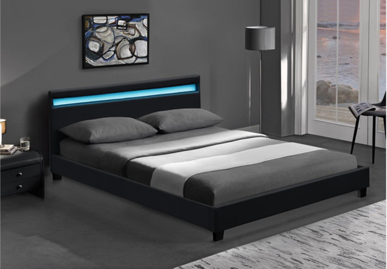 El doble de madera LED tapizó la cama que el blanco negro con el cabecero llevó luces