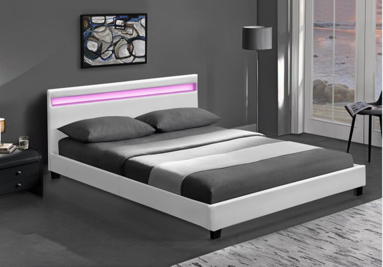 El doble de madera LED tapizó la cama que el blanco negro con el cabecero llevó luces
