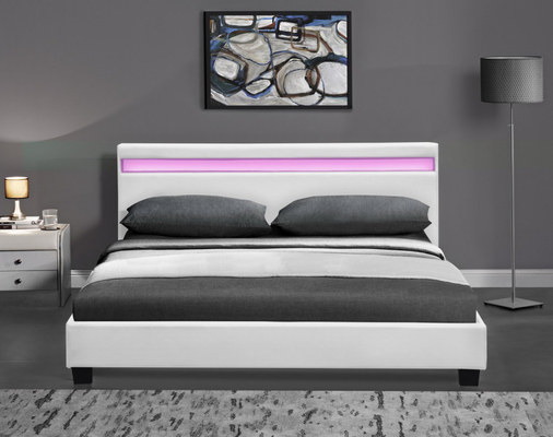El doble de madera LED tapizó la cama que el blanco negro con el cabecero llevó luces