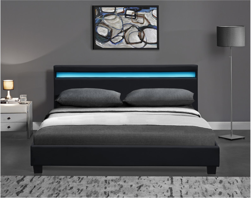 El doble de madera LED tapizó la cama que el blanco negro con el cabecero llevó luces