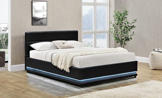 Cama de cuero negra del almacenamiento de Faxu Ottoman LED