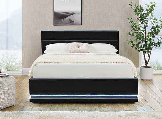 Cama de cuero negra del almacenamiento de Faxu Ottoman LED