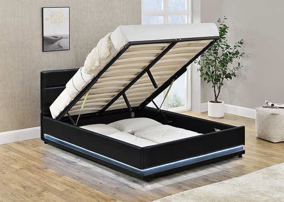 Cama de cuero negra del almacenamiento de Faxu Ottoman LED