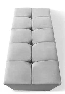 Grey Velvet Fabric Storage Ottoman ligero empenachó a Crystal Buttons