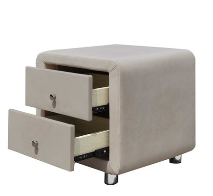 La felpa de las mesitas de noche del cajón de la tela 2 del terciopelo tapizó el beige de Nightstand con las manijas de Chrome