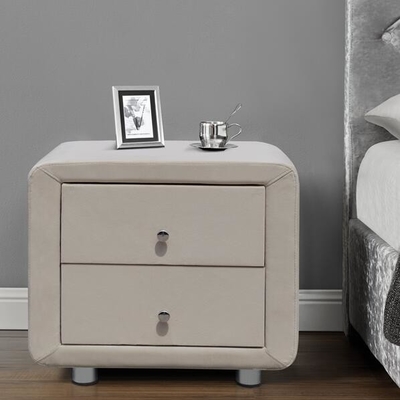 La felpa de las mesitas de noche del cajón de la tela 2 del terciopelo tapizó el beige de Nightstand con las manijas de Chrome